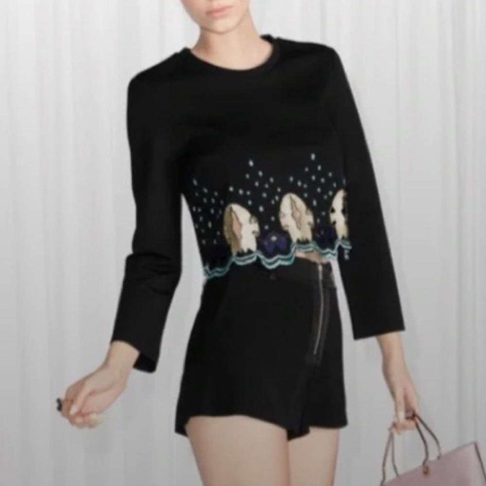 & Other Stories - Cropped Long Sleeve Embroidered Top - Black